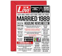 36th Anniversary Cards for Men Women - Married 1989 Newspaper - Happy 36 Wedding Anniversary Card for Husband Wife Aunt Uncle Vintage Retro 1989, A5 Greeting Cards