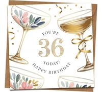 36th Birthday Card for Him or Her - Champagne Glasses Design with Gold Details - 145mm x 145mm - Includes Kraft Envelope - You're 36 Today Happy Birthday Greeting Card