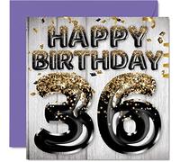 36th Birthday Card for Men - Black & Gold Glitter Balloons - Happy Birthday Cards for 36 Year Old Man Friend Brother Dad Uncle, 145mm Bday Greeting Cards Gift