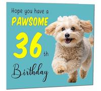 36th Birthday Card for Men Women Dog Pawsome Birthday Card for 36 Year old Woman Friend Sister Mum Aunt Daughter thirty six, thirty sixth cousin Niece
