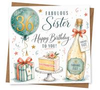36th Birthday Card for Sister, Balloon Cake Design