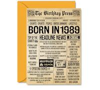 36th Birthday Card for Women Men - Bday Press Newspaper 1989 - Happy 36 Birthday Cards for Nephew Dad Friend Cousin Sister Neighbour, A5 Bday Greeting Cards