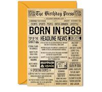 36th Birthday Card for Women Men - Bday Press Newspaper 1989 - Happy 36 Birthday Cards for Nephew Neighbour Cousin Auntie Daughter Husband, 5x7 Inch Bday Greeting Cards