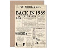 36th Birthday Card for Women Men - Newspaper Back in 1989 - Happy 36 Birthday Cards for Auntie Husband Uncle Niece Wife Daughter, 5x7 Inch Bday Greeting Cards