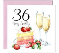 36th Birthday Card for Women - Strawberries & Cake - Ladies Birthday Cards for 36 year old woman thirty six, thirty sixth Daughter Friend Niece Granddaughter Wife Girlfriend Girls Mum Aunt for her