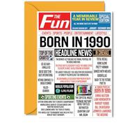 36th Birthday Cards for Women Men - Born In 1990 Newspaper - Happy 36 Birthday Card for Sister Brother Friend Vintage Retro Back In 1990, 5x7 Inch Bday Greeting Cards
