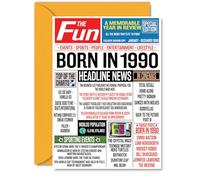 35th Birthday Cards for Women Men - Born In 1990 Newspaper - Happy 35 Birthday Card for Sister Brother Friend Vintage Retro Back In 1990, A5 Bday Greeting Cards