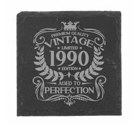 36th Birthday Gift for Men Vintage 1990 Aged to Perfection Engraved Slate Coaster Present for 36 Year Old Etched Natural Slate Placemat (Square Slate)
