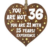 36th Birthday Gift For Women Men Wooden Heart Plaque, Dark Wood Sign Keepsake, Happy Birthday Mum, Girlfriend, Dad, Husband, Wife, Boyfriend, Mum Gifts From Son, Auntie, Sister Birthday Present
