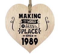 36th Birthday Wooden Heart Plaque - Making the world a better place - Light Wood Sign Keepsake, Celebrate Birthday Nan Grandad Mum Dad, Plaque with Quotes Gifts from the Family