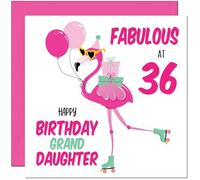 36th GrandDaughter Birthday Card - Fabulous Flamingo - Pink Cute Granddaughters Birthday Card for 36 Year old thirty six, thirty sixth