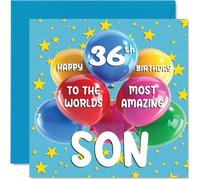 36th Son Birthday Card - World's Most Amazing Son - Happy 36th Birthday Card from Mum Dad, 145mm Age 36 Greeting Cards