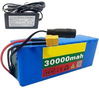 36V 30Ah Waterproof Electric Bike Battery Pack with Charger and BMS, Removable High Power Battery for 200W-1000W Motor