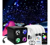 36W 4-Color RGBW Twinkle Fiber Optic Starlight Headliner Kit - 800pcs0.75mm3m High-Density Star Ceiling Lights with 4-Port Sound Activation, Bluetooth APP & Remote Control for Car and Home Decoration