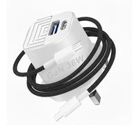 36W Super Fast Charger For TCL 605 405 505 60 SE 50SE 50 Pro/TCL 30 40 R 40 Se 30 Plus 305 306 60R 5g 60 Ultra USB C + USB A Adapter Plug with Cable (BLACK)