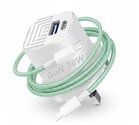 36W Super Fast Charger with Cable for TCL 605 405 505 60 SE 50SE (GREEN)
