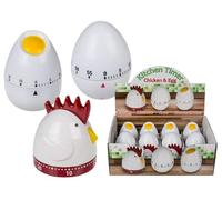 36x Plastic Timer Egg & Chicken Egg Timer Approx. 8 x 7 cm, 3 Assorted Designs, 12 Items in Display