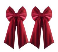 36x18 Christmas Tree Bows - 2 Pack Giant Velvet Bows for X'mas Tree, Extra Large Christmas Bow Decor, Vintage Velvet Ribbon X'mas Ornament, Red Bow Velvets Ornament for Window Mantle Wall Door Decor