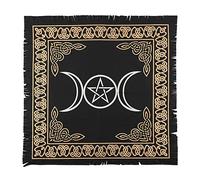 36x36 Inch Altar Cloth Gold & Silver Printed on Black Cotton Fabric, Handmade Boho Spiritual Cloth for Tarot, Rituals Meditation Witchy Home Decor Table Cover (Triple goddess Pentagram)