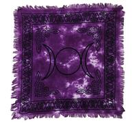 36x36 Inch Altar Cloth Gold & Silver Printed on Black Cotton Fabric, Handmade Boho Spiritual Cloth for Tarot, Rituals Meditation Witchy Home Decor Table Cover (Triple Goddess Moon Purple)