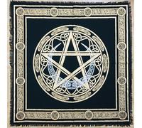 36x36 Inch Altar Cloth Gold & Silver Printed on Black Cotton Fabric, Handmade Boho Spiritual Cloth for Tarot, Rituals Meditation Witchy Home Decor Table Cover (Triquetra Pentacle Gold Silver)