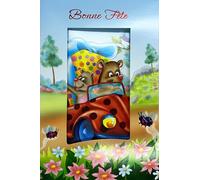 37-034 Happy Party 3D Greeting Card with Envelope Size 12 x 17.5 cm Bear in Car Ladybird with Gift Package to Celebrate a Happy Event or Celebrate a First Name Saint Patron-ne