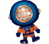 37" Deep Sea Diver Foil Party Balloon, Qualatex 16426, Navy Blue and Orange, Nautical Theme