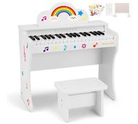 37 Keys Kids Keyboard Piano, Kids Piano Wooden Toy With Stool, DIY Stickers, Song Book, Cover, Education Musical Instruments for Girls&Boys Ages 3+