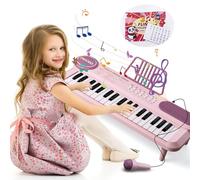 37 Keys Pink Electronic Piano Keyboard, Kids Music Toy, Portable Instrument with Microphone, Multi-Function Educational Sound Toys, Birthday Gifts for Girls Aged 2 3 4 5 6