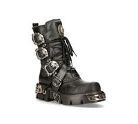 New Rock Unisex Black Mid-Calf Gothic Leather Boots-391-S1 - Size EU 37
