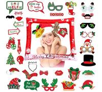 37 Pcs Christmas Photo Props with Inflatable Christmas Photo Booth Frame Kit Red Christmas Inflatable Selfie Photo Frame Funny Christmas Party Selfie Props for Christmas New Year Party Decorations