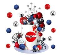 37 Pcs Cupcake Toppers - Spider Web & Stars Cake Decorations for Boys & Men's Birthday - Red, Silver & Blue Glitter Balls - Cupcake Topper for Baby Showers & Spider-Themed Parties
