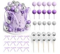 37 Pcs Disco Ball Cake Decorations, Purple Cake Balls Topper Set with Singer Stars & Purple Bow for 80s Theme Birthday Music Party Wedding Baby Shower Cake Supplies