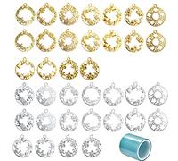37 PCS Open Bezel Charms, 36 PCS Mixed Open Bezels for Resin 9 Style Alloy Frame Pendants 2 Color Hollow Frames for Resin Casting, Necklaces Earrings Making Supplies
