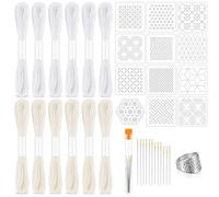 37 Pcs Sashiko Thread Kit Sashiko Needles Cotton Thimble Sashiko Patterns Embroidery Projects for Sewing Hand Quilting Mending Supplies (White)