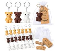 37 Pcs Teddy Bear Keychain Party Favors Set, 12 Sets Bear Keyring with Thank You Kraft Tags White Pouches Twine for Baby Shower, Birthday Party Supplies Return Favors