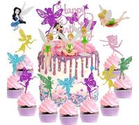 37 Piece Flower Fairy Girl Cake Decorations,Elegant Fairy Glitter Cupcake Toppers,Girl Birthday & Wedding Party Decorations
