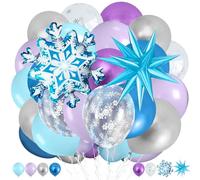 37 Pieces Birthday Balloons, Blue Silver Purple Balloons Latex Balloons, Snowflake Balloons Aluminium Explosive Star Balloons, Helium Balloon for Birthday Baby Shower (A)