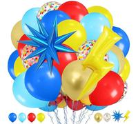 37 Pieces Birthday Balloons, Red Blue Yellow Gold Latex Balloons, Lightning Balloons Aluminium Explosive Star Balloons, Helium Balloon for Birthday Baby Shower (C)
