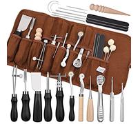 37 Pieces Leather Work Tools, Leather Craft Tools with Edge, Skiver, Sewing Tools for Hand Sewing, Groover, Skiving Tool and Leather Craft Tools for Beginners, Professionals for Adults