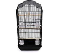 37" Rooftop Metal Large Bird Parrot Cage Carrier For Canary Budgie Cockatiel In Black & White (Black)