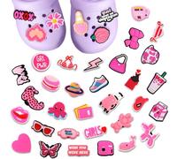 37 x Shoe Charms, Pink Shoe Decorations, DIY Croc Pins for Beach Shoes, Slippers