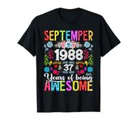 37 Year Old Floral September 1988 37th Birthday Gifts Women T-Shirt