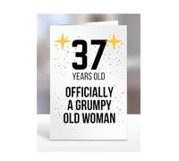 37 Years Old, Officially a Grumpy Old Woman Card, Funny, Joke, Gift, 37th Happy Birthday, Presents for Mum, Mummy, Grandma, Wife, Aunt, Her, Female, A5-164_80