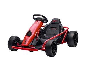 370-303V70RD HOMCOM 24V Electric Go Kart for Kids, Ride-On Racing Go Kart with Drift Mode, Slow Start, Music, Horn Honking and Seat Belt, Max Speed 16km/h, for 8-12 Years Old, Red