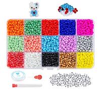 3700Pcs Glass Seed Beads Kit(4mm) with Letter Beads & Elastic String,Small Pony Beads for DIY Jewellery Making,Earrings,Bracelets and Necklaces