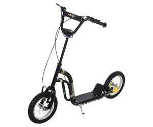 371-017BK HOMCOM Kids Scooter, Teen Push Scooter with Big Wheels, 85-95cm Adjustable Handlebar Height, Dual Brakes, for Ages 5+ Years, Black
