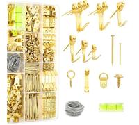 372pcs Picture Hooks for Hard Walls, Picture Hanging Kit for Picture Frame Fixing, Assorted Picture Hanger Set with Steel Hooks, Sawtooth Hangers, D-Ring, Steel Wire, Nails, Screws