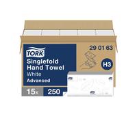 3750 Tork Paper Hand Towels Singlefold H3 White 250 Sheets (Pack of 15) 290163