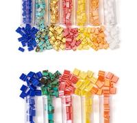 375pcs Tila Tile Beads 2-Hole Rectangle Glass Seed Beads Rainbow Color Flat Square Beads 5mm/5x2mm Double Hole Connector Beads for Multi-Strand Jewelry Bracelet Craft Making